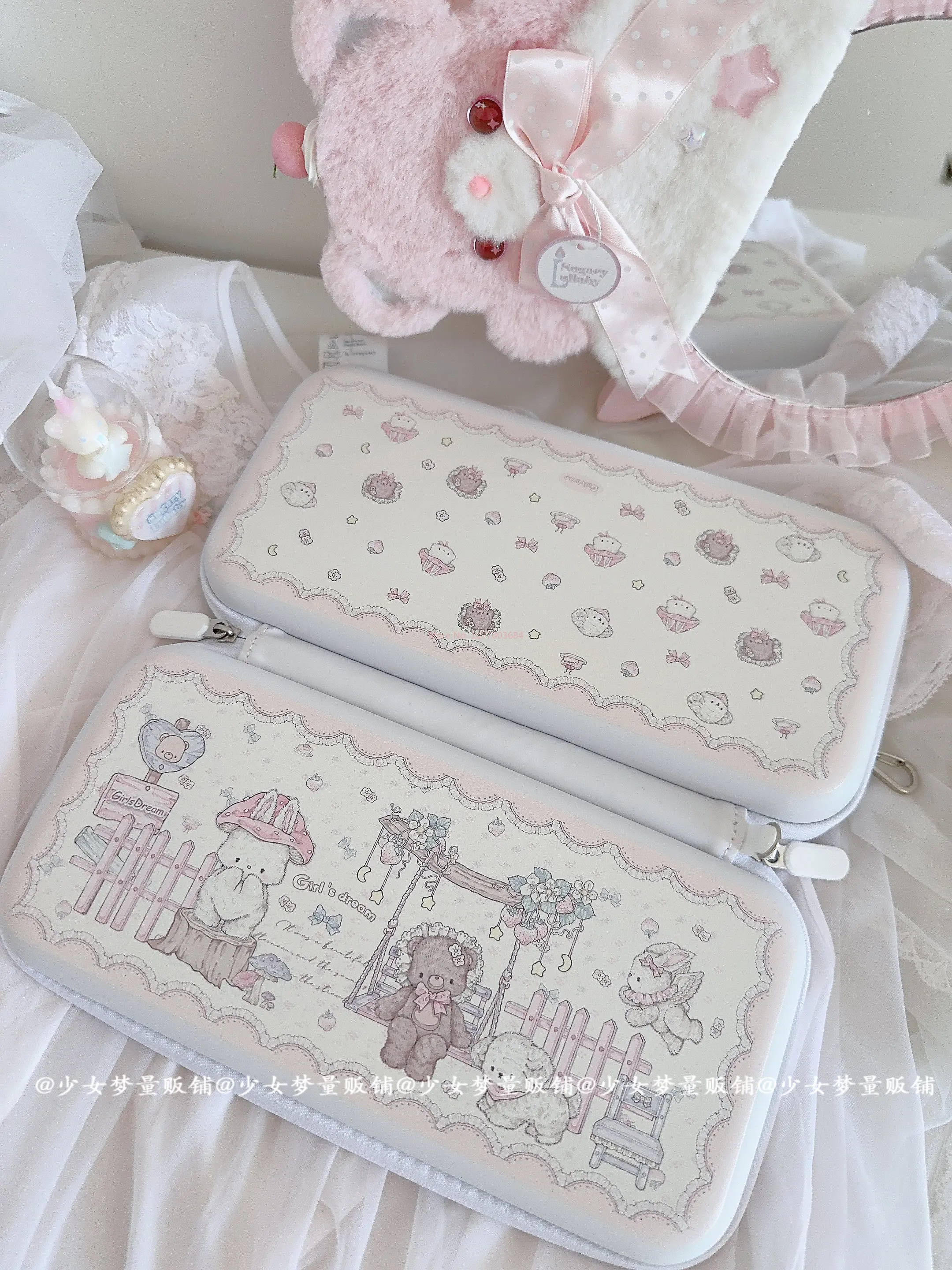 Girls Dream Switch Protective Case Split Type For Switch Oled Ns Hard Soft Shell Cute Bear Tea Party Print Game Console Cover view 5