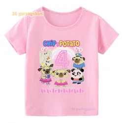 Tshirt Girl Short Sleeve Gift Chip and Potato Cartoon T Shirt Girls summer Tops Kids Clothes Boys T Shirts children Pink T-shirt