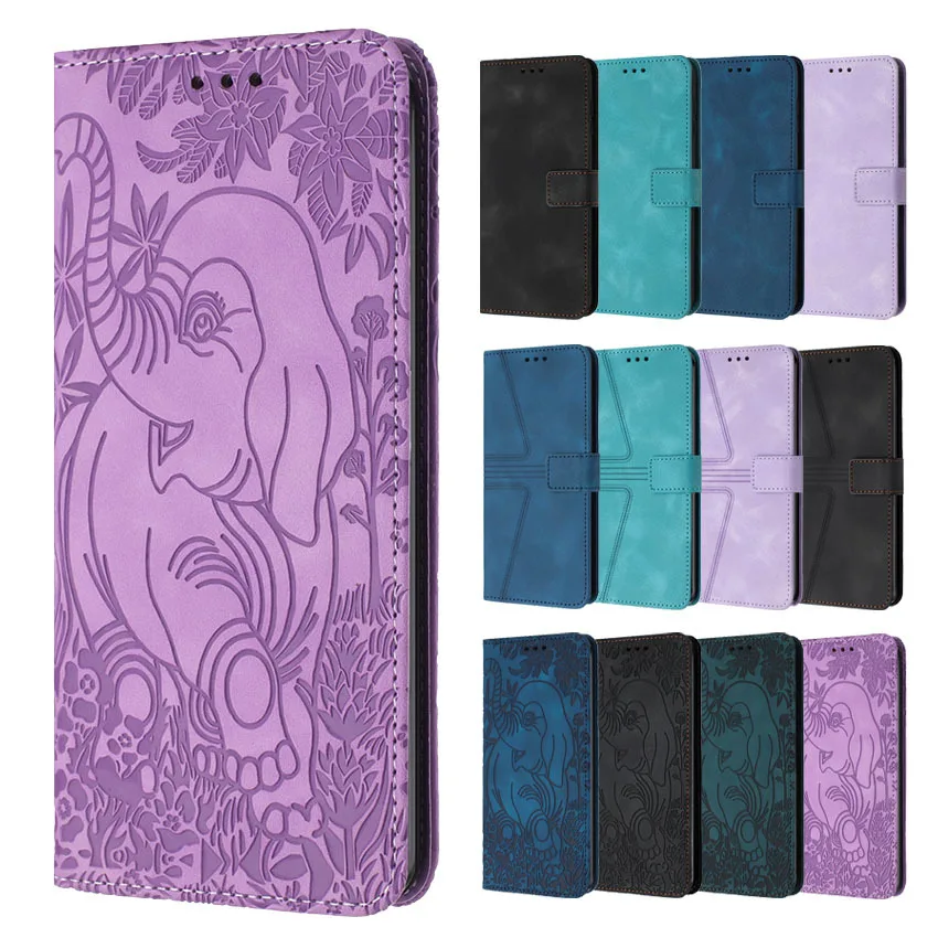 Phone Case For Samsung Galaxy A05S A12 A13 A14 A15 A21S A22 A23 A24 A25 5G Flip Leather Solid Color Lines Elephant Retro Cover