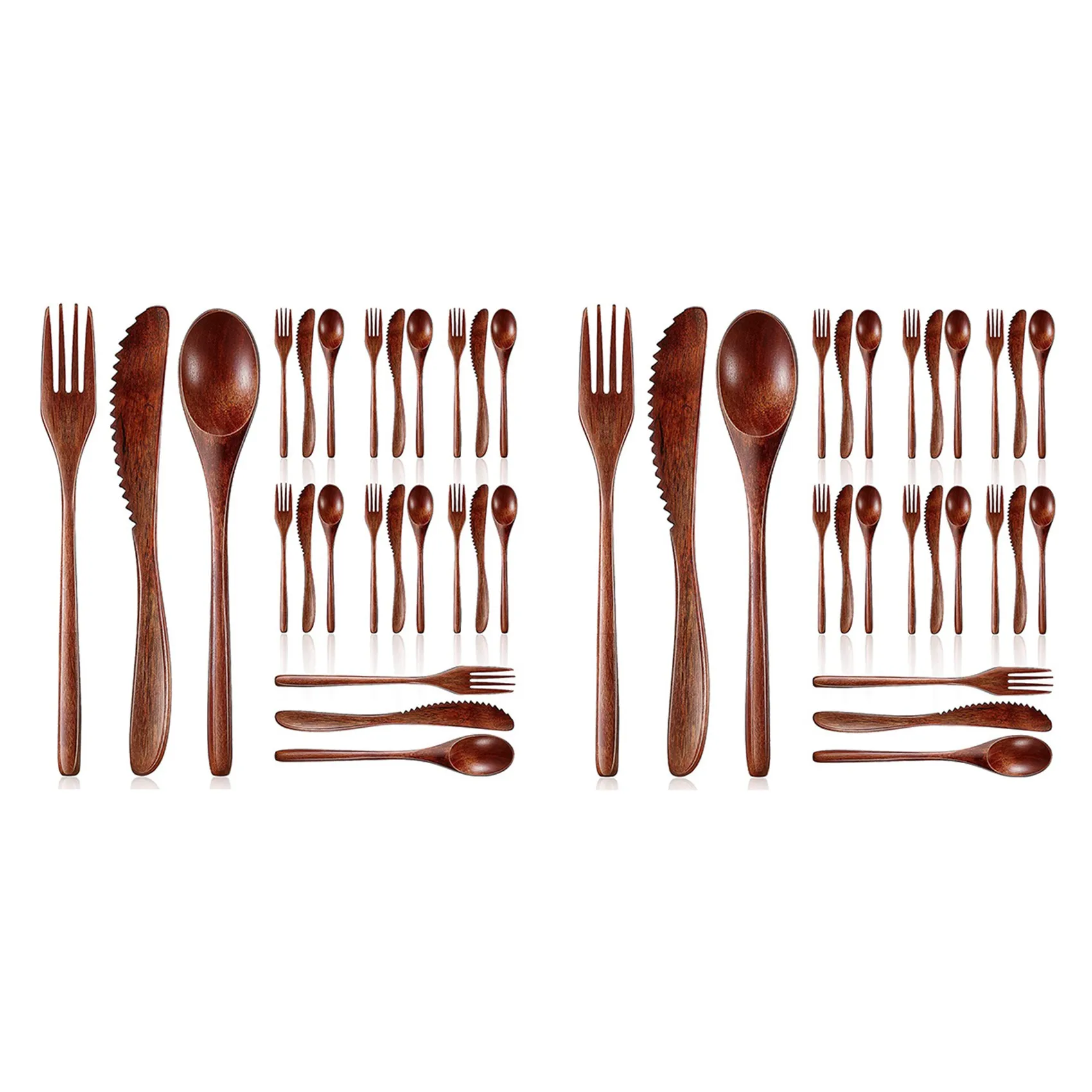 ABGE-Wooden Spoon Fork Knife Cutlery Set Wooden Dinner Utensil Set Kitchen Wooden Flatware Tableware Cutlery Set (48 Pieces)
