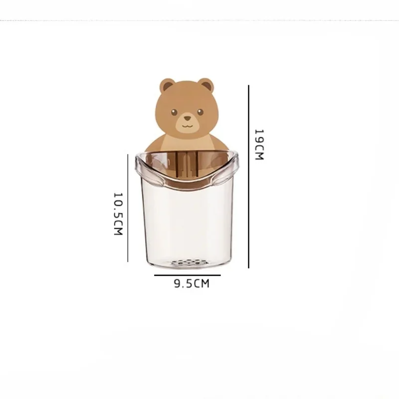 2pcs Cute Bear Pattern Wall Mounted Toothbrush Storage Rack Bathroom Multifunctional Toothbrush Container Bathroom Accessories