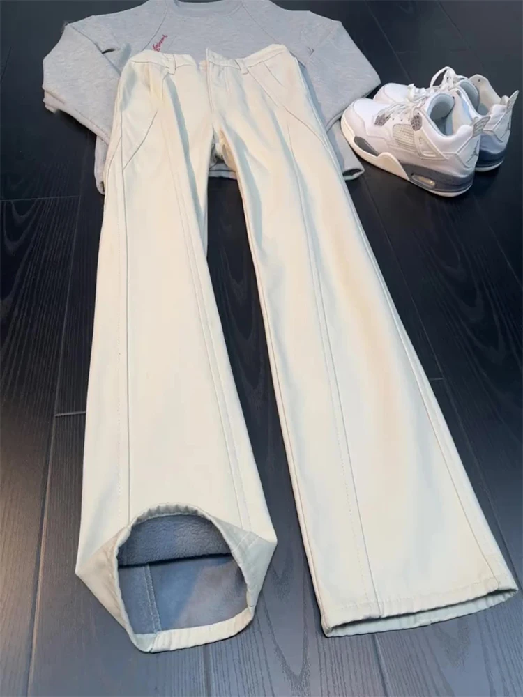 

Мужские зимние джинсы Cleanfit с флисовой подкладкой, утепленные, с высокой талией, расклешенные, удлиняющие ноги, в американском уличном стиле, брюки-буткэт