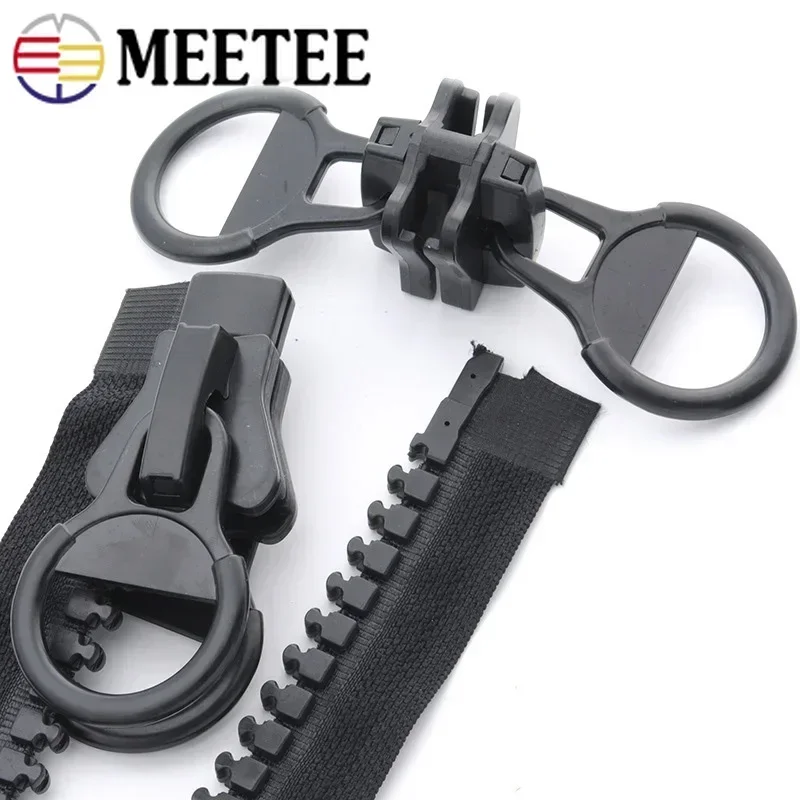 Meetee 20# 60-300cm Oversize Resin Zipper Black Double-sliders Open-end Zippers for Down Jacket Coat Tent DIY Sewing Accessories