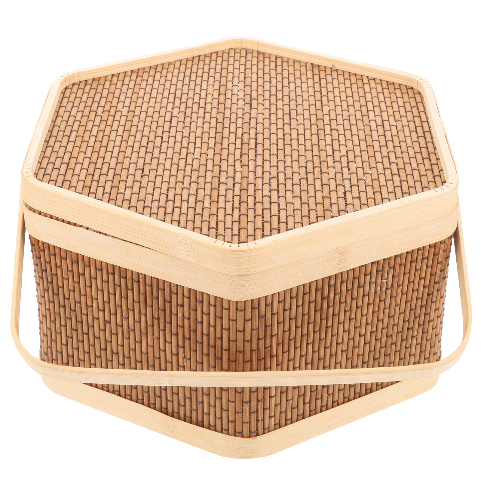 

Bamboo Storage Basket Woven Vintage Picnic Outdoor Lidded Food Gift Fruit Handle Design Egg Holder 24x14 Jute Bag Six Sided
