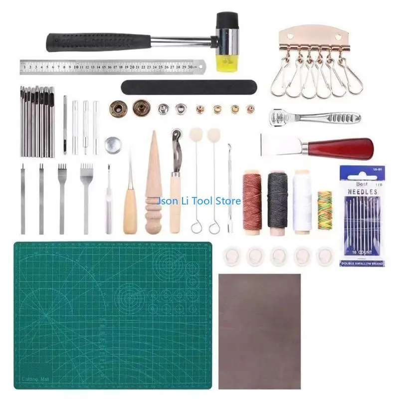 

Y08D 69 Pieces Useful Leather Craft Tools Supplies Set Household Utility Gadget Professional Leather Stitching Trimming Tools