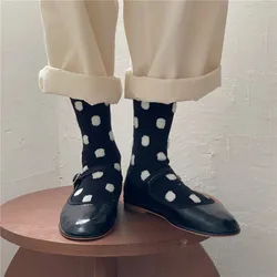 New Black Polka Dot Women Socks Casual Harajuku Streetwear Crew Socks Women Girls Vintage Cotton Long Sock Beige Korean Fashion