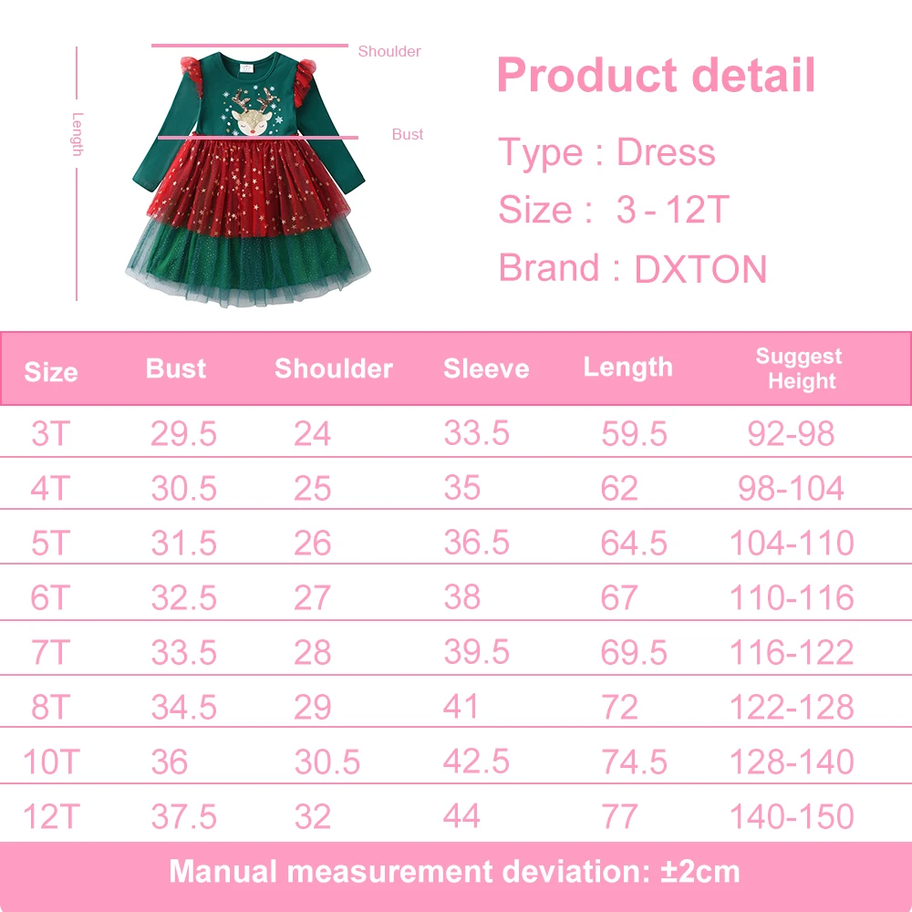 DXTON Girls Christmas Dress Flying Sleeve Toddlers Princess Dress Xmas Party Kids Dress Elk Sequin New Year Gift Children Clothe