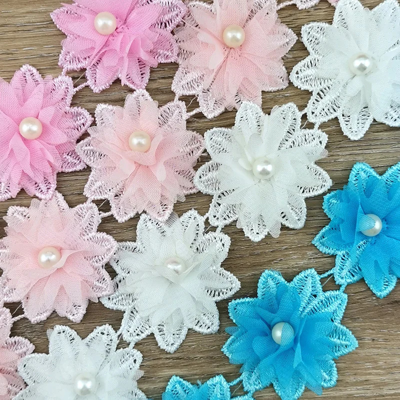 17 Flowers/roll 5cm Width 4 Colors Lace Fabric Chiffon Flowers Home Decoration Clothing Accessories Handmade DIY Crafts Lace