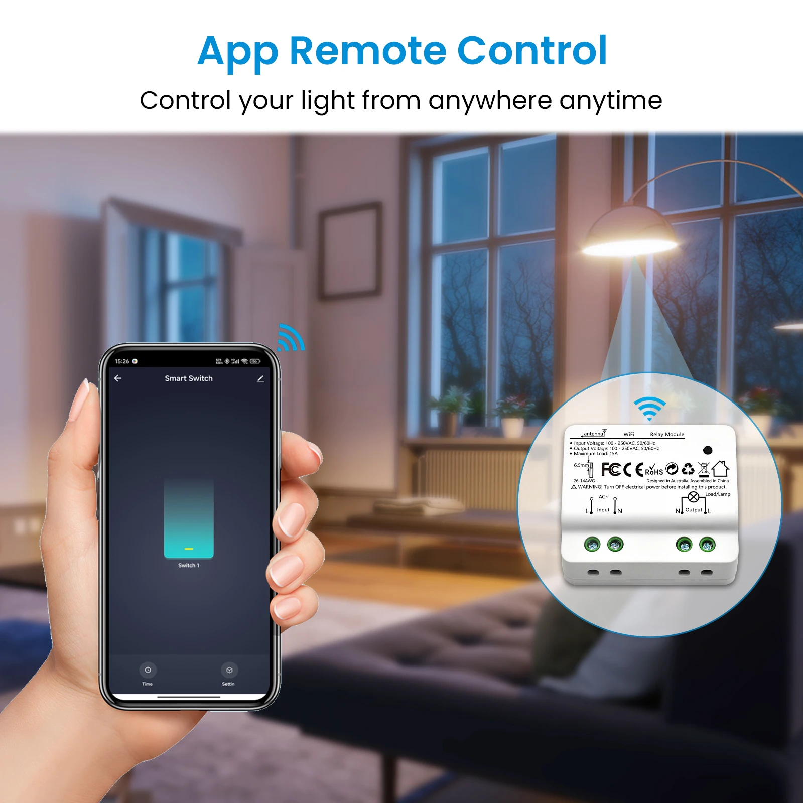 QCSMART Wireless Switch 15A Relay Socket Module Tuya Smart Life App Remote Control Timer Work with Home Assistant Alexa