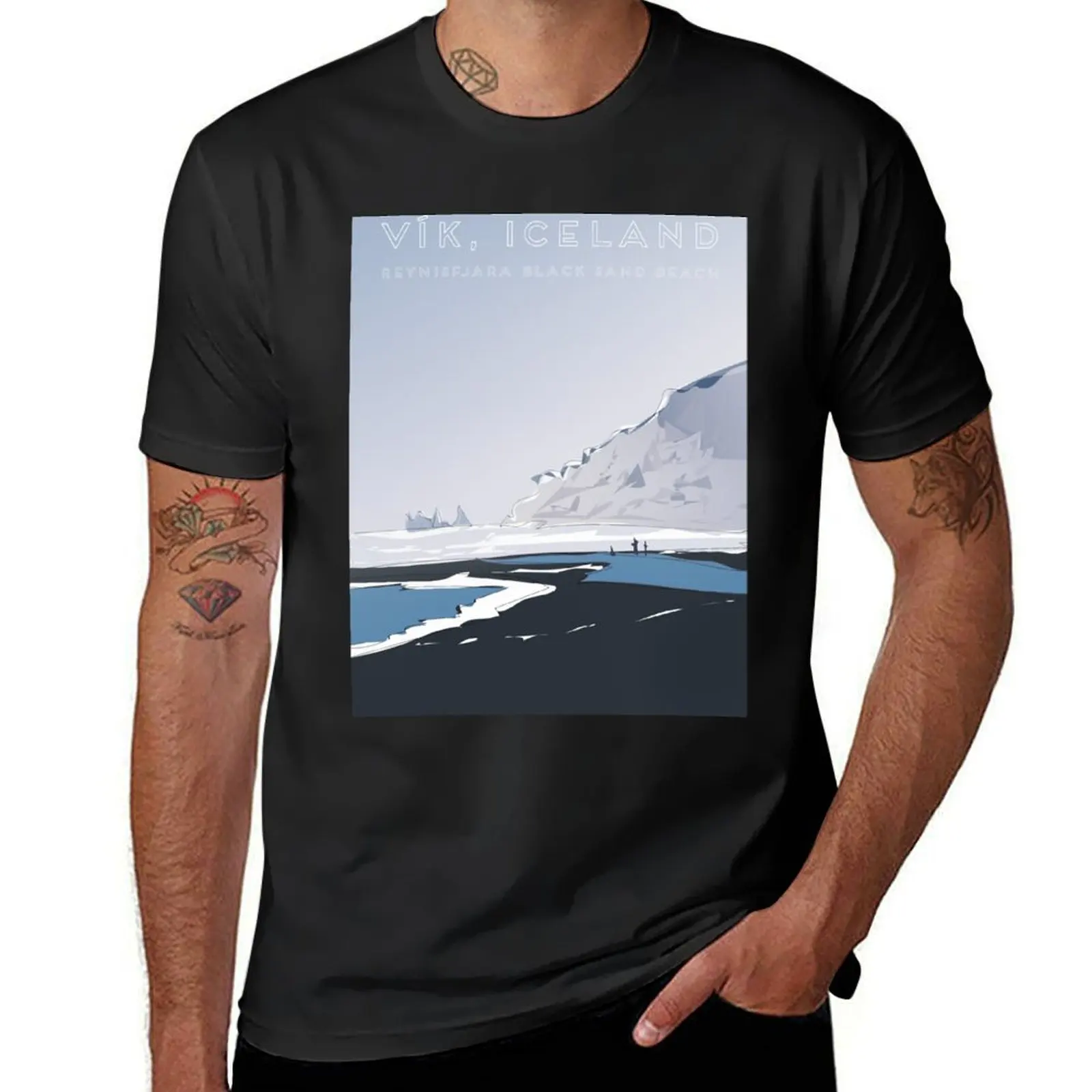 

Vik Reynisfjara Black Sand Beach, Iceland Travel Poster T-Shirt plus sizes plain mens funny t shirts