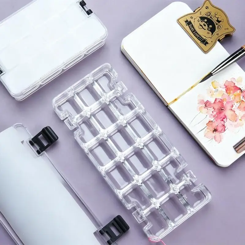 Watercolor Paint Case 12/18 Wells Leakproof Clear Plastic Paint Box For Travel