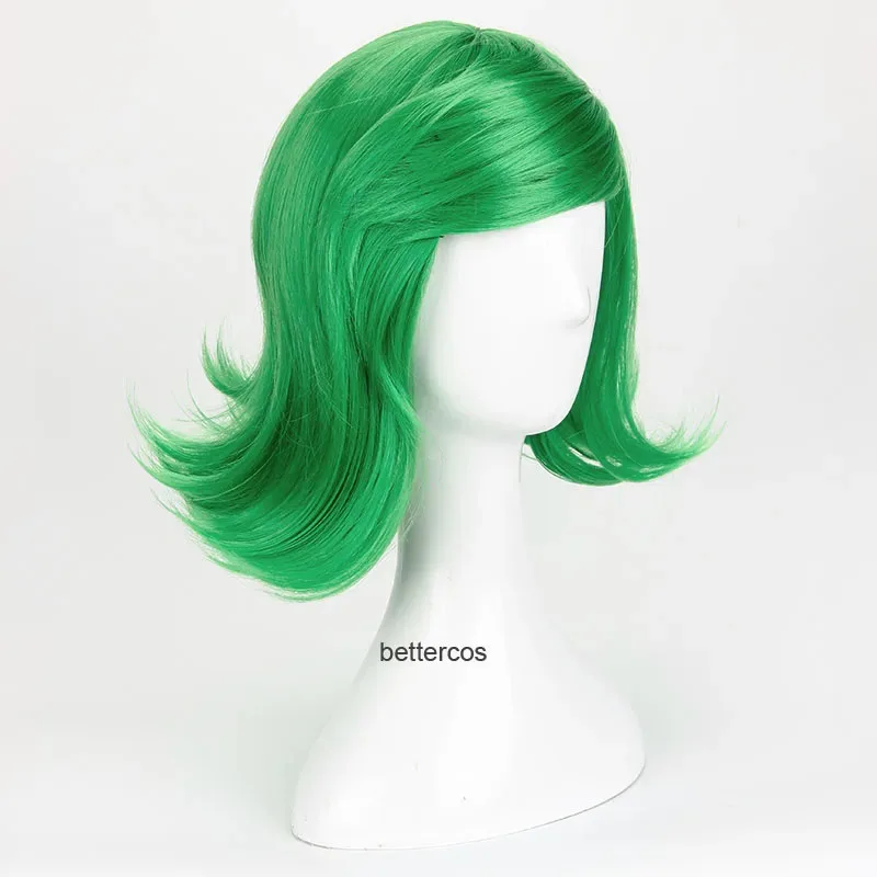 فيلم Inside Out Disgust تأثيري الباروكات الأخضر قصير مجعد مقاومة للحرارة الشعر الاصطناعية + غطاء شعر مستعار DGF. ;67H'H.G