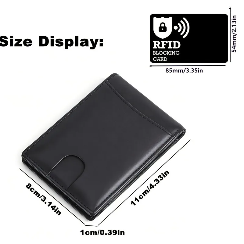 Men's Ultra-Thin RFID Anti-Theft Wallet Slim Black Card Holder Minimalist Double-Folded Design Perfect Gift Father‘s day gift