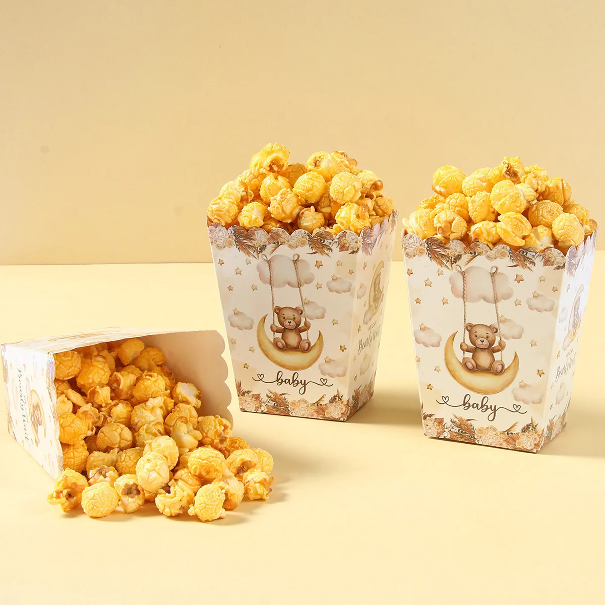 Gold Bear Popcorn Boxes Kids Birthday Party Decoration Baby Shower Candy Cookie Boxes Birthday Gift Boxes Decoration