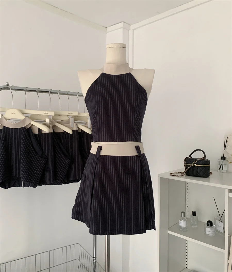 

Two Piece Skirt Set Women's Suit y2k Clothes Summer Sexy Outfit Cropped Top and Mini Skirt Chic Elegant Female Clothing