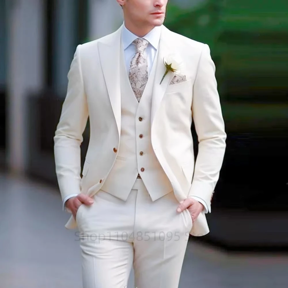 3-Piece Blazer Vest Pant Men's Classic Suit Peak Lapel Slim Fit Elegant Matching Men's Formal Wear Ensemble