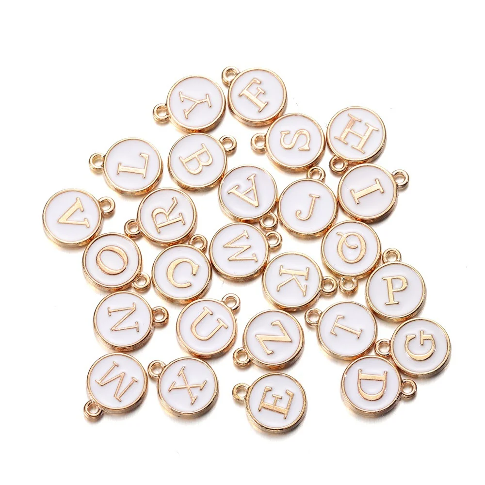 26pcs Enamel Letter Charms White Double Face Initial Letter Charms For Jewelry DIY Bracelet Earrings Accessories