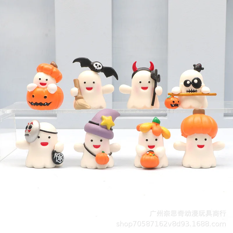 Leuke Witte Spook Halloween Thema Serie Spook Actiefiguren Micro-landschap Speelgoedmodellen Desktop Miniatuur Ornament Accessoires