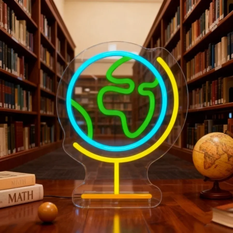 Globe Earth Neon Sign World Map LED Desk Lamp Acrylic USB Powered Dimmable Light For Study Room Office Table Decor