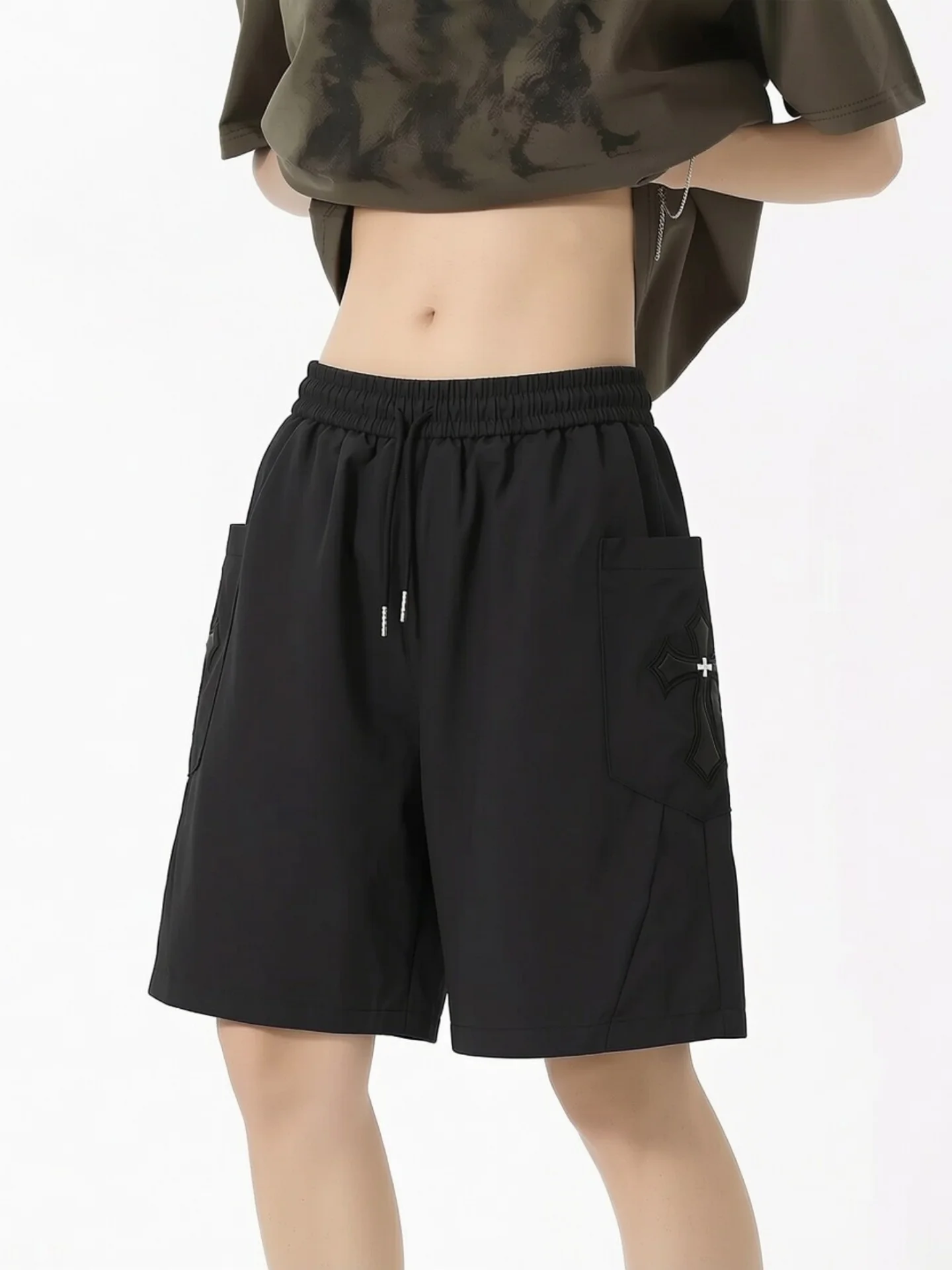 

American Street Style Patchwork Embroidery Sports Shorts Men's Summer Outdoor Wear Loose Quick Dry Five-Quarter Pants