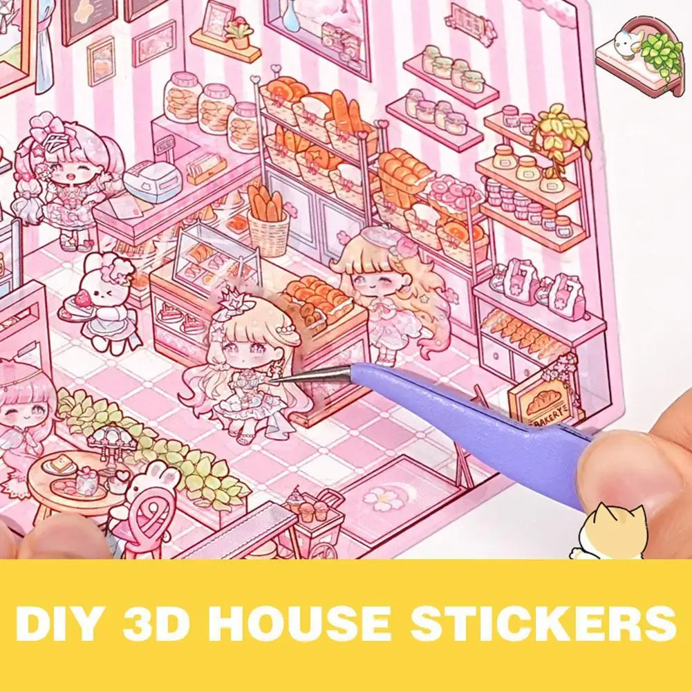 3D Sticker DIY Three-dimensional Cabin Scene Stacking And Pasting Hand Account Cute DIY 3D House Stickers