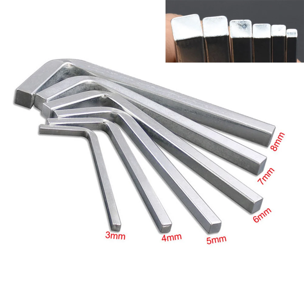 7Pcs L Shape Square Head Wrench Square Key 3-10mm Square Head Wrench Steel Silver Hand Tools For Tightening Square Screws