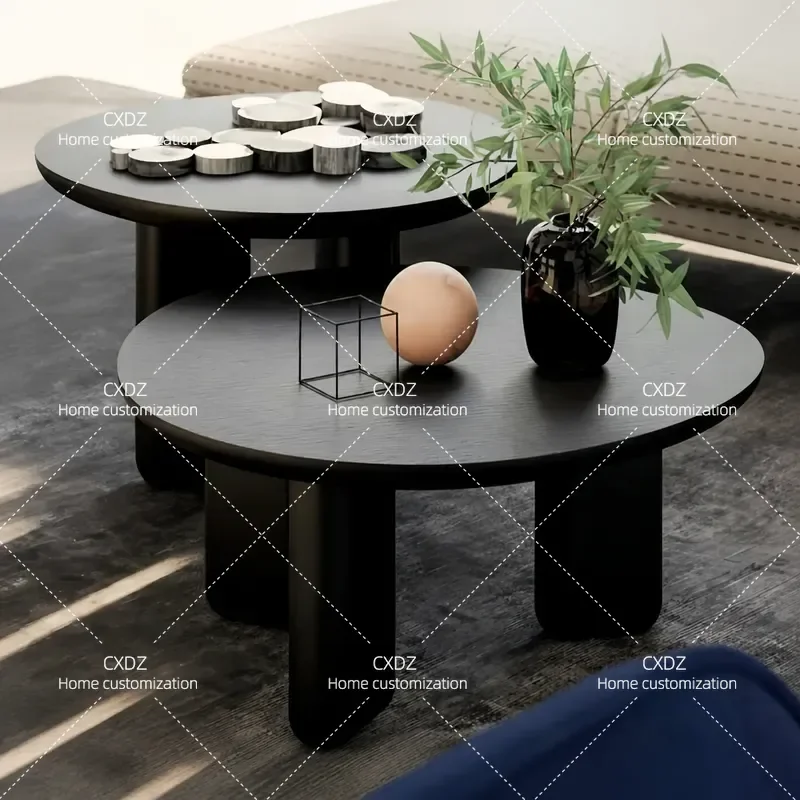Black Oak Round Coffee Table Nordic Style Living Room Furniture Simple Modern Tea Table Creative Personality Home Decor Free