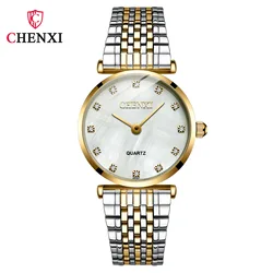 Chenxi-Montres à quartz en acier inoxydable doré pour hommes et femmes, montres décontractées pour couples, breloques de robe imperméables, style d'affaires, marque de mode, 2018