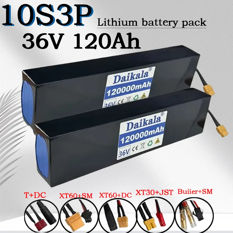 

36V 120Ah 18650 Rechargeable Lithium Battery Pack 10S3P 120000mAH 500W High Power Modified Bicycle Scooter Car with BMS XT60