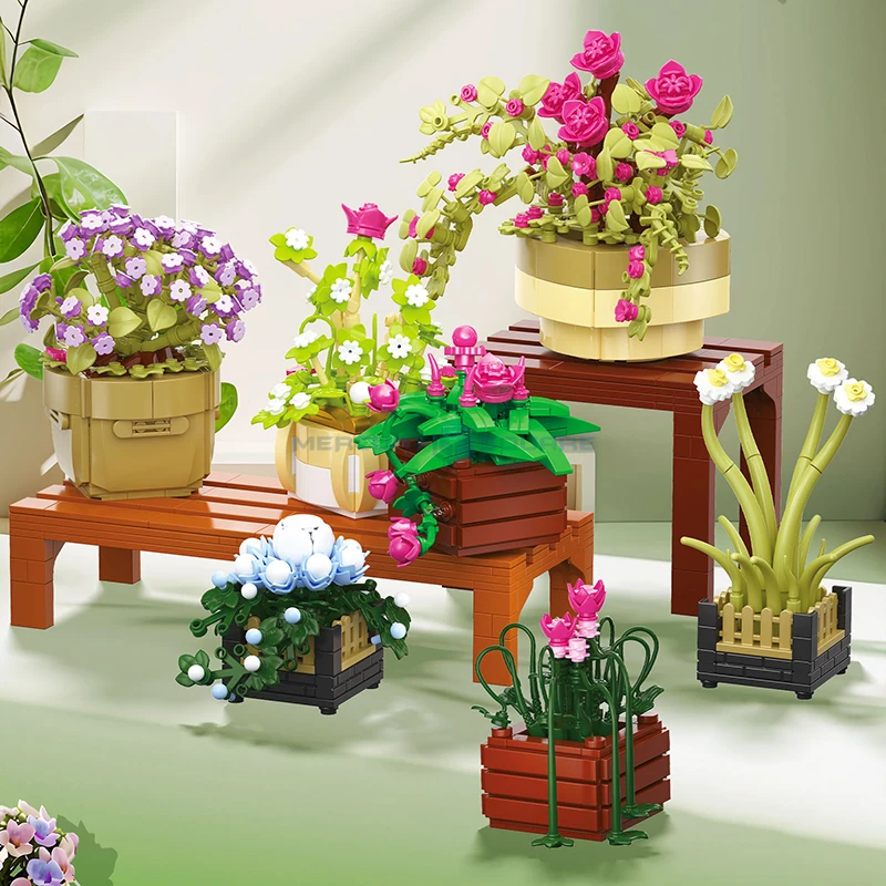 Cymbidium Potted Plant Model Building Blocks MOC 33804 Home Decor Flower Basket Bricks Creative Ideas DIY Toy Gift Kids Aldult