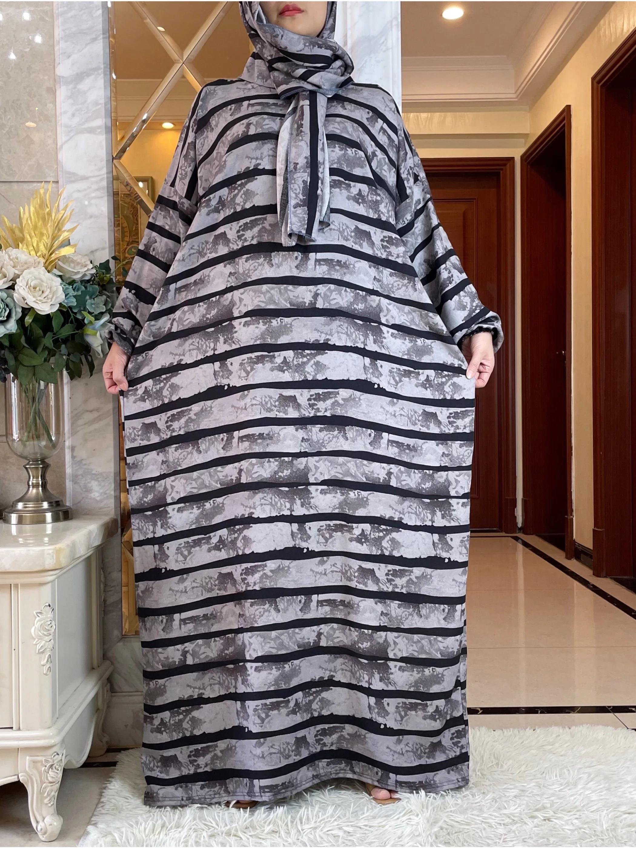 2024 Muslim Rayon Abayas For Women Ramadan Prayer Dubai Turkey Middle East Femme Robe Floral Loose African Dress Turban Attached