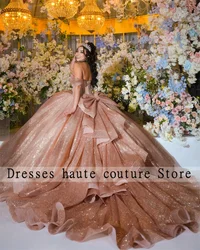 Mexico Rose Gold Ball Gown Princess Quinceanera Dresses 2024 Bow Beaded Vestidos De 15 Anos Quinceañeras Sweet 16 Birthday Gown