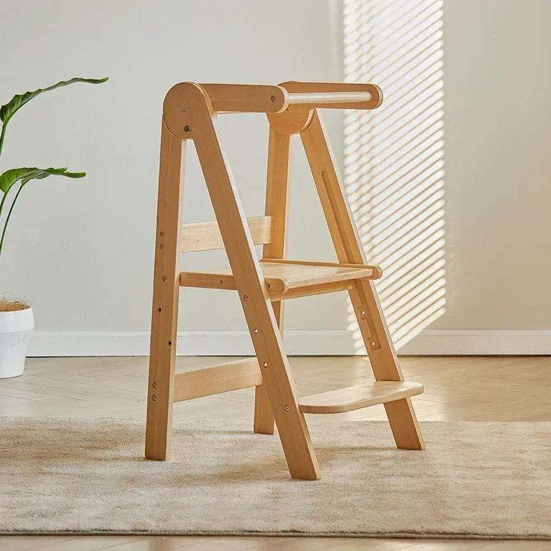 Luxury Portable Folding Footrest Solid Wood Living Room Chairs Children's Footstool Baby Standing Stool Mobile Home Furniture