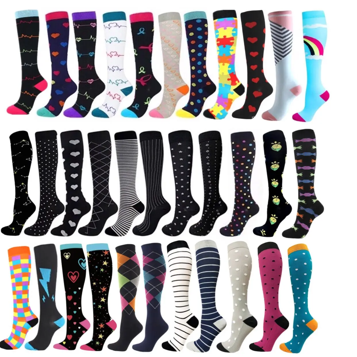 10-20Pairs Random Socks men\'s Compression Magic Stockings Women Breathable Fitness Sports Cycling Socks For Edema,Diabetes,Veins