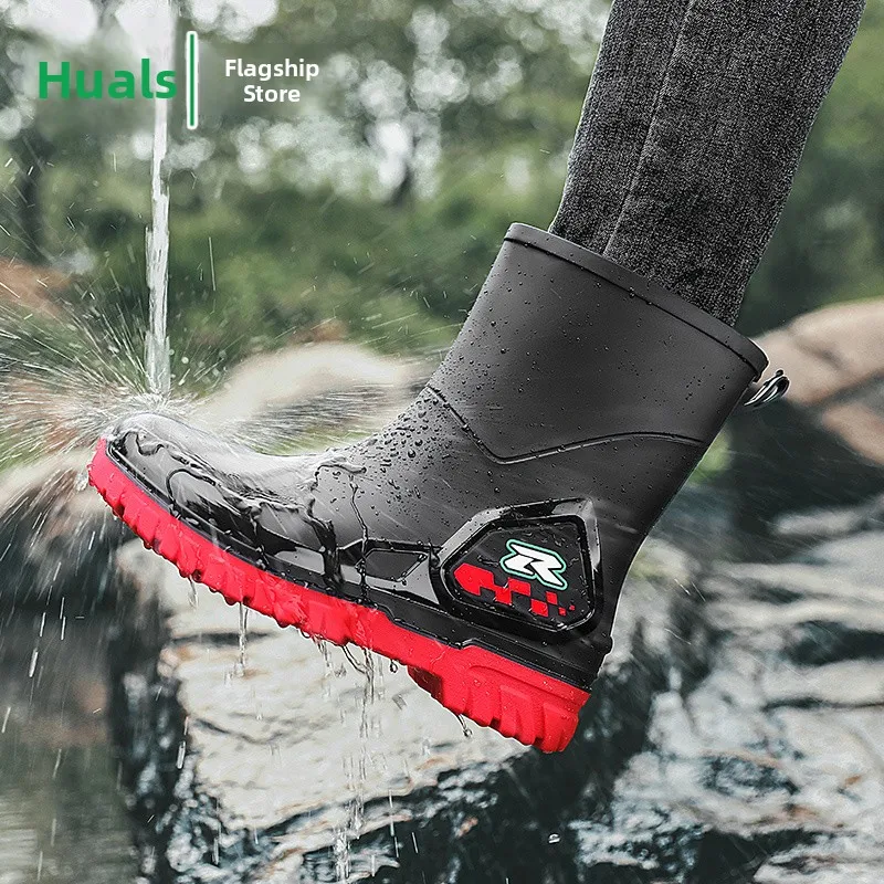 Men's Rain Boots 2026 New Autumn Waterproof Non-slip Work Sports Mid-calf Rubber Boots for Delivery Riders And Daily Use