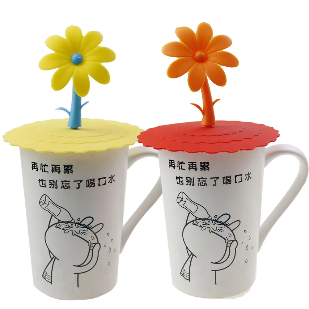 For Better Life 1PC Silicone Water Cup Lid Anti-dust Seals Glass Cap Cover Cute Flowers Adorn Easy To Clean Odorless Handle