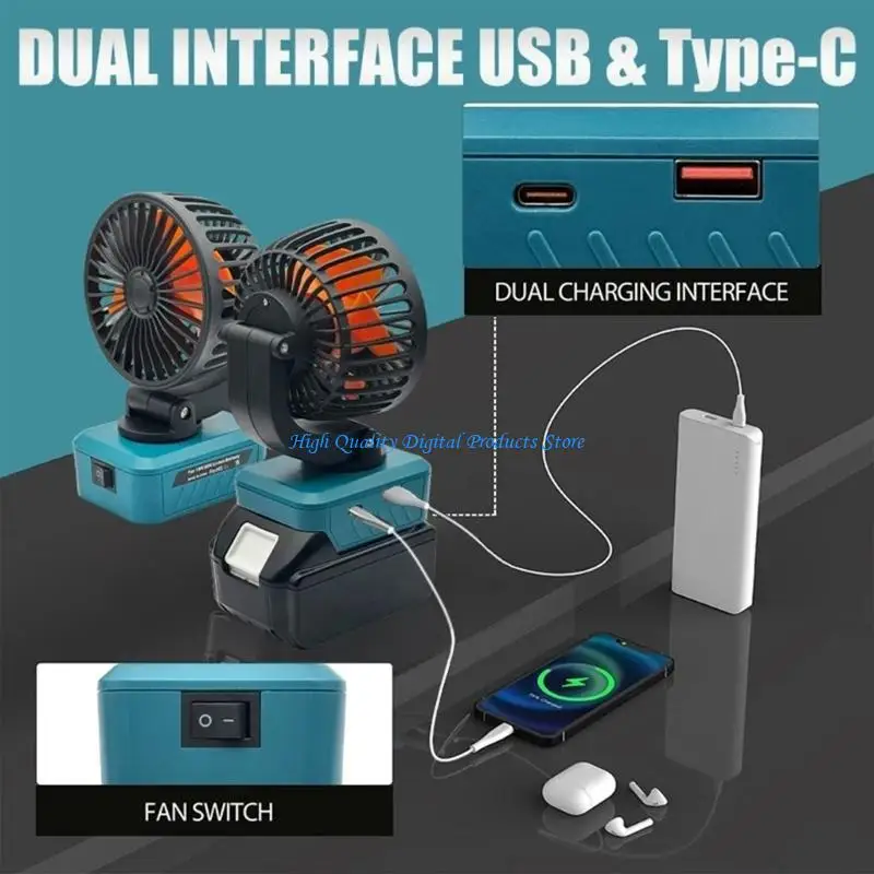 U2JE MultiPurpose Foldable Cooling Fan Compatible for 18V BL1820,BL1815 Battery