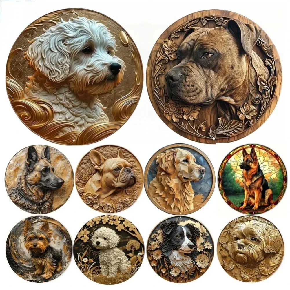 Runde Platte Zeichen Niedlichen Welpen Kunst Poster Metall Zinn Zeichen Dekor für Bar Garage Vintage Kreis Plaketten Hund Hause Dekoration