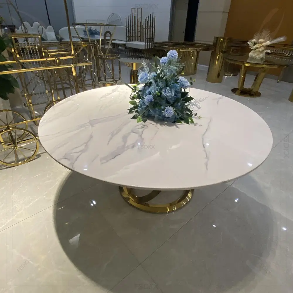 FSDKX الحديثة على شكل حرف S أو نصف القمر طاولة الزفاف إطار من الاستانلس ستيل الزجاج العلوي مأدبة الزفاف الحدث نصف طاولة مستديرة #5