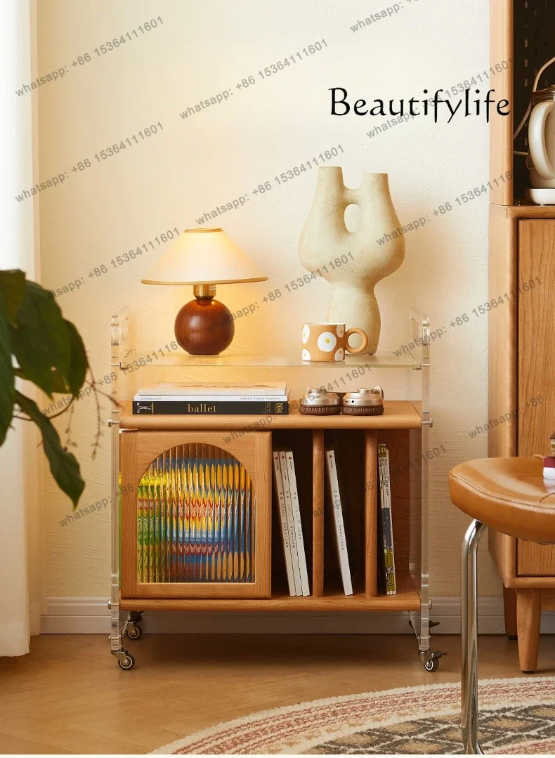 

few acrylic movable solid wood trolley storage bookshelf Cherry wood home living room sofa edge