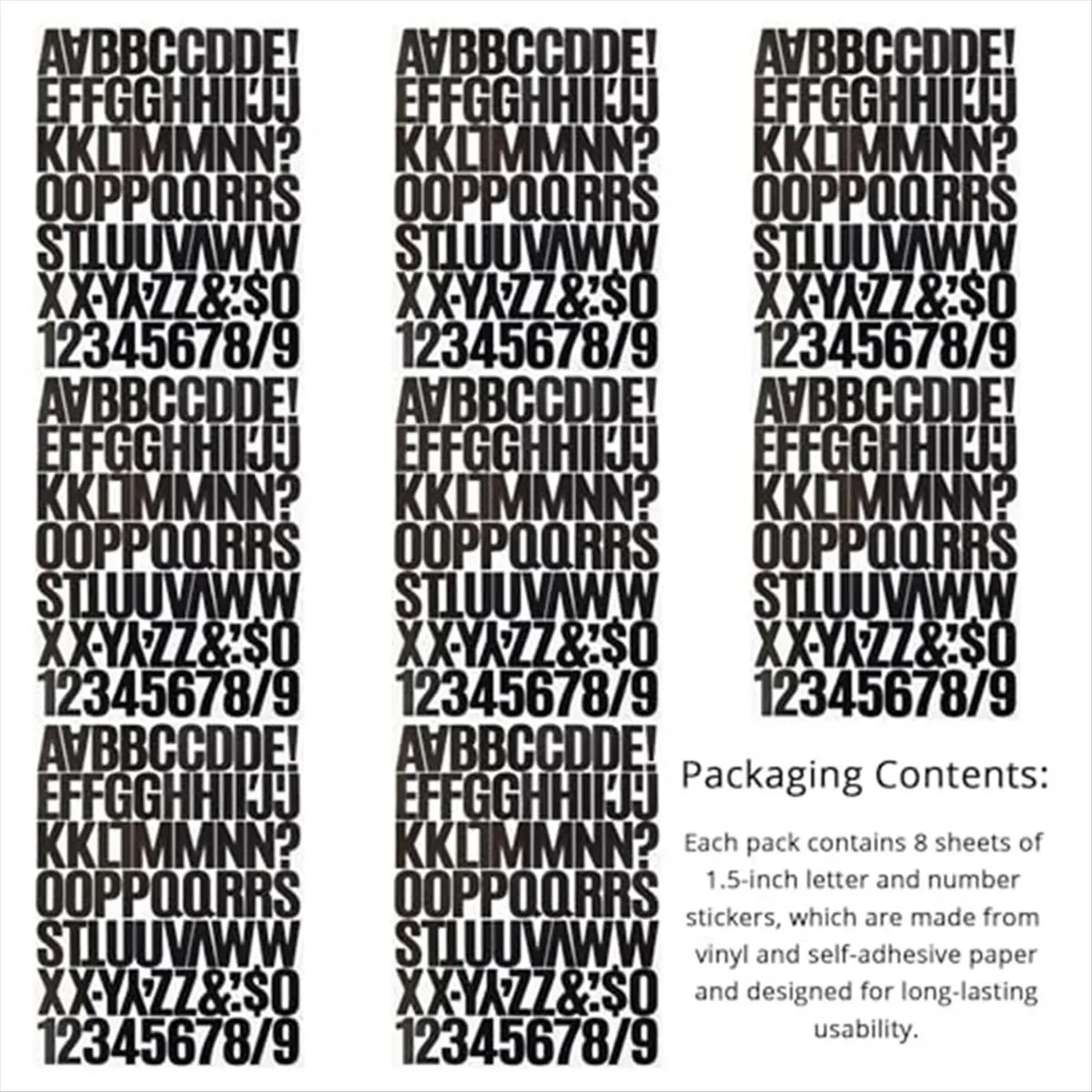 

*ABKM 8 Sheets 1.5 Inch Letter Number Stickers,576 Pieces Adhesive Alphabet Sticker Letters Decals for Scrapbooking Black