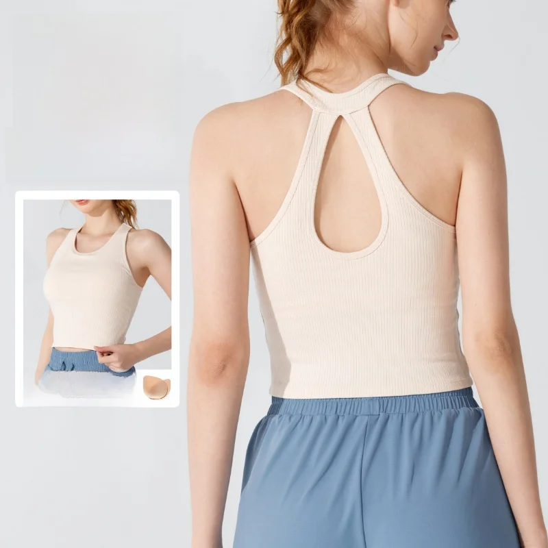 سترة يوجا رياضية للياقة البدنية ملابس داخلية مجوفة جمال الظهر ضلع فرنسي للجري ملابس خارجية مع وسادة صدر #3