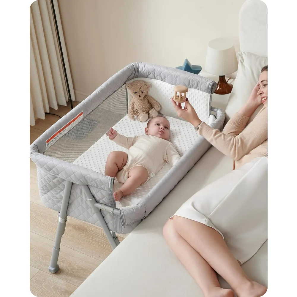 

Bassinet Bedside Sleeper, with 4 Auto-Lock & Adjustable Height, Breathable Mesh & Mattress, Bedside Bassinet
