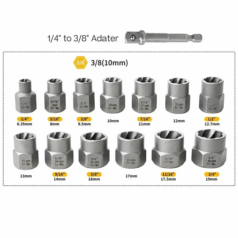 New 14Pcs Slide Nut Extractor Sleeve Set Nut Bolt Extractor Tool Suitable For Car And Motorcycle
