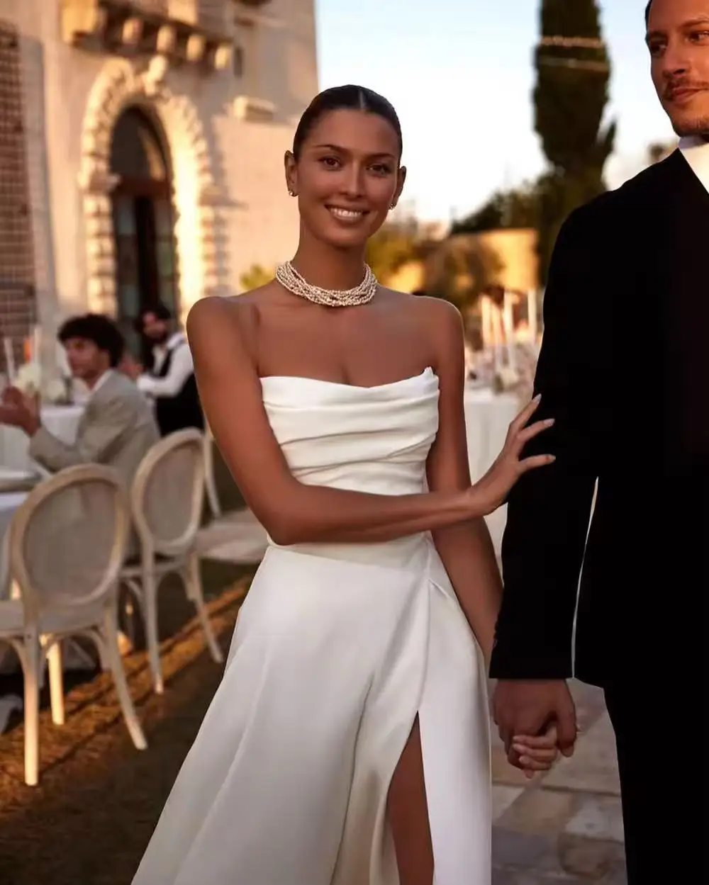Vestidos de novia de satén sencillos, vestido de novia Civil plisado con abertura lateral, vestido de novia minimalista para ceremonia de boda 2026 personalizado