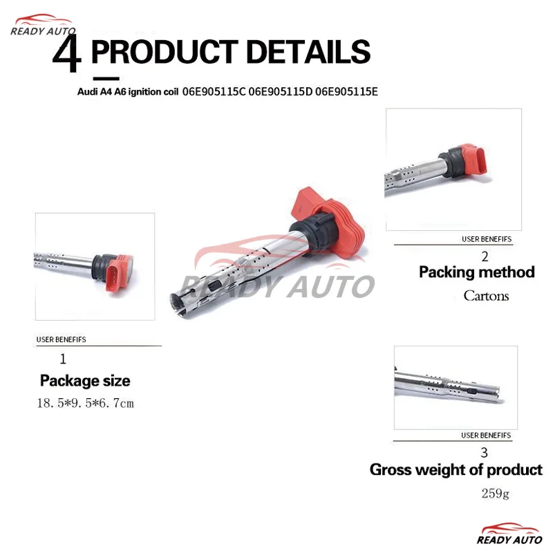 Zündspule für Automobilzündkerzen, geeignet für Audi Hochspannungspaket 06E905115E UF529 06E905115D – Detail 4