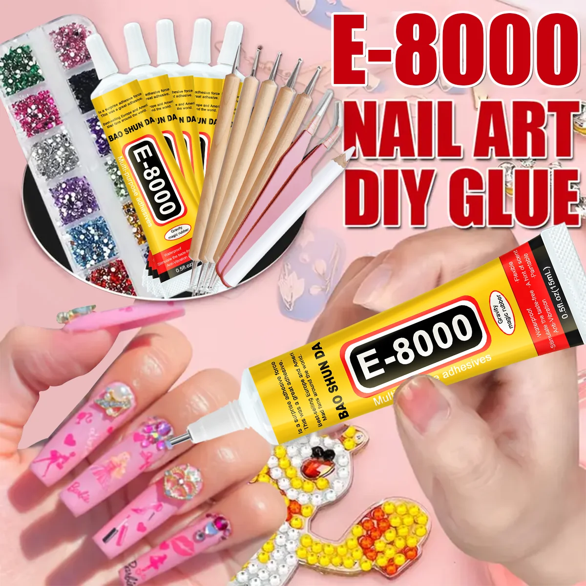 15g Lem Rhinestone untuk Kuku Gel Lem Kuku Super Kuat untuk Hiasan Kuku 3D Gel Bling Dekorasi Permata Seni Kuku Berlian