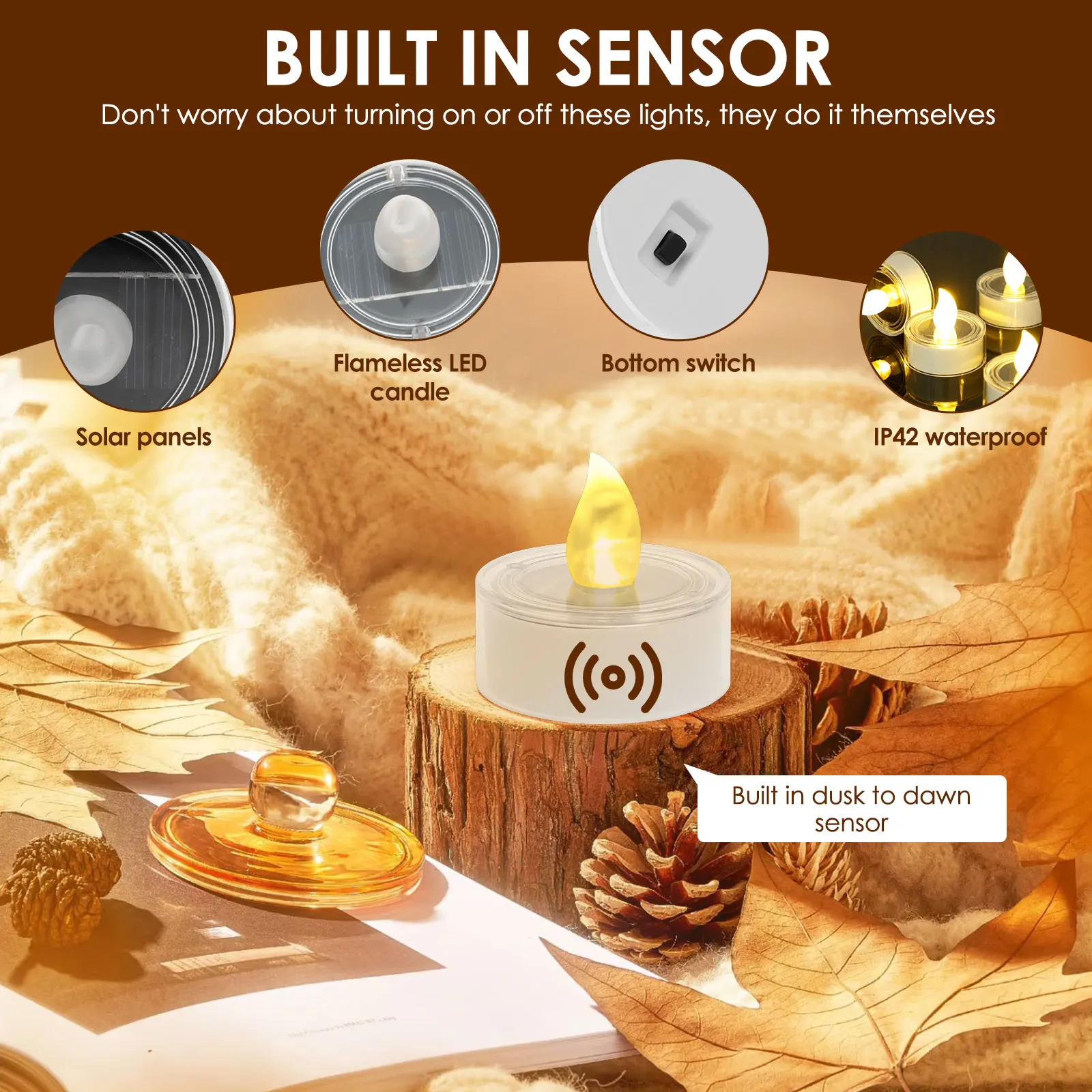 6Pcs Solar Candle Light LED Tea Light Outdoor Waterproof Flameless Flickering Garden Party Lighting Indoor Decor Mood Lighting