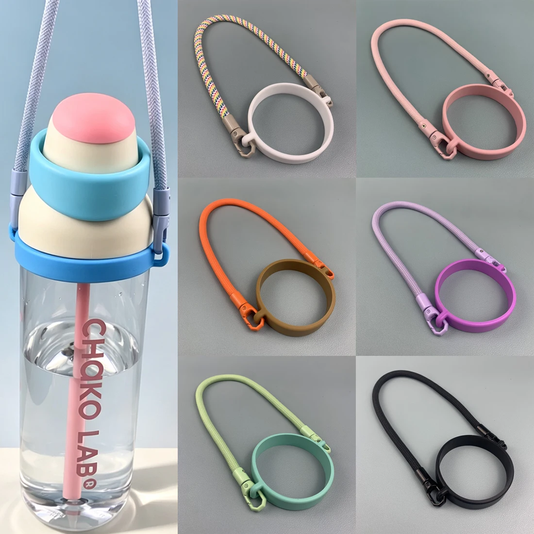 Water Bottle Handle Strap Compatible with Owala & Stanley silicone Cups Sling Carrier Holder for Outdoor Sports Camping Hiking