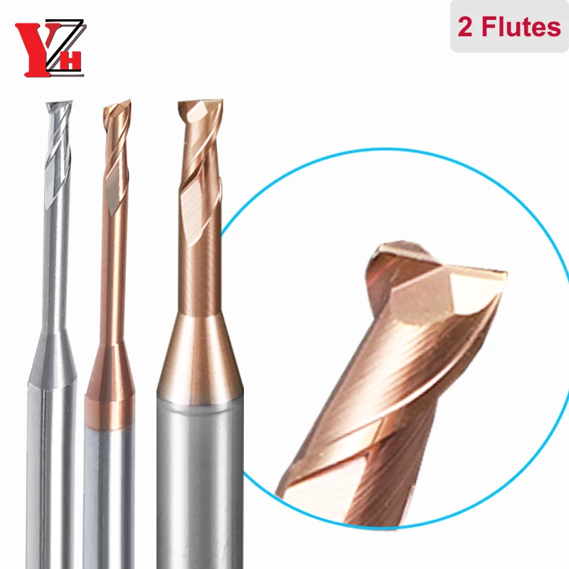 YZH 2Flute Deep Groove End Mill HRC55/HRC70 MIcro-Diameter Tungsten Steel Long Clearance Neck CNC Flat head  D1 D1.5 D2 D2.5 D3